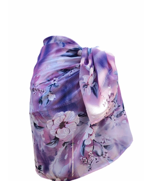 Wzorzysta spódnica plażowa chusta PAREO L/XL liliowe kwiaty